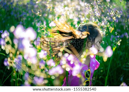 Similar – Image, Stock Photo Seen from the frog’s perspective: Lavender, poppy and curious woman