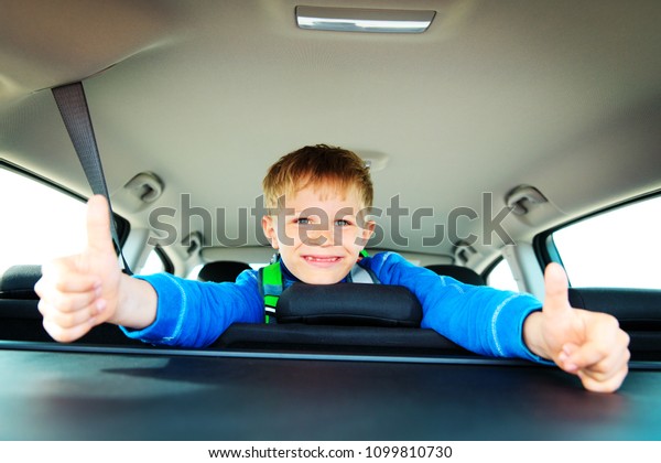 happy little boy loves\
to travel by car
