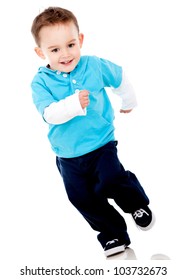 Happy Little Boy Running - Isolated Over A White Background