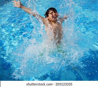 Happy Little Boys Enjoying Relaxing And Splashing In Water