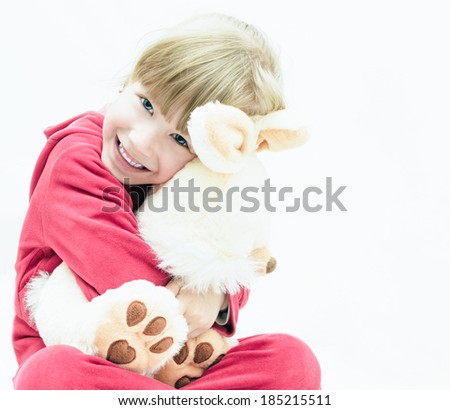 Similar – Image, Stock Photo cute girl near pink wall holding toy