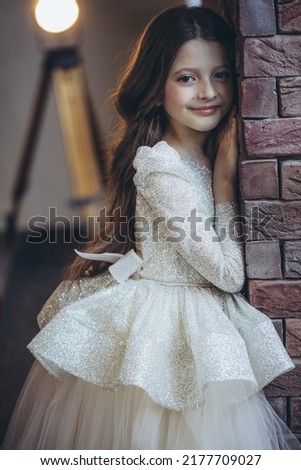 Happy little girl in a beautiful dress. High quality photo