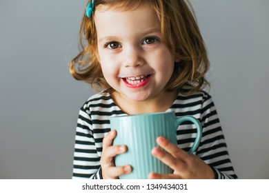 Happy Little Girl Holding Cup Milk Stock Photo 1349434031 | Shutterstock