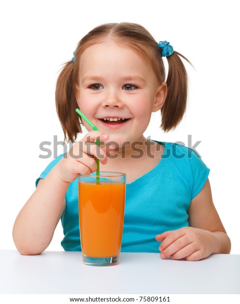 Happy Little Girl Orange Juice Isolated Stock Photo 75809161 | Shutterstock