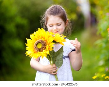 Happy Little Girl Sunflowers Summer Garden Stock Photo 248422576 ...