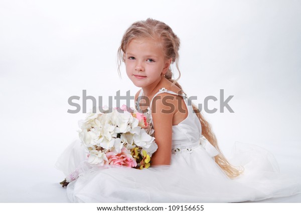 Happy Little Girl White Dress Stock Photo 109156655 | Shutterstock