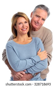 Happy Loving Elderly Couple Isolated White Background.