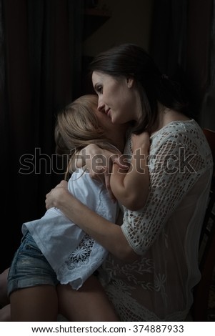 Similar – Newborn baby girl sleeping lying on blanket with her mother