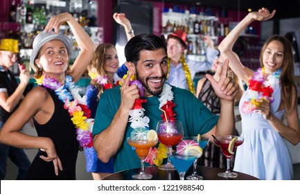 Happy Male 31-35 Years Old Is Having Fun On Hawaiian Party