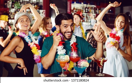 Happy Male 31-35 Years Old Is Having Fun On Hawaiian Party