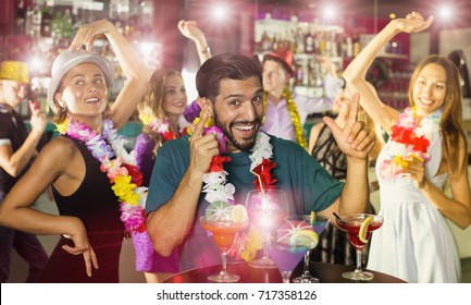 Happy Male 31-35 Years Old Is Having Fun On Hawaiian Party