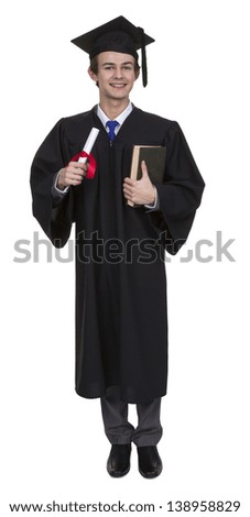 Happy Male Graduate Holding His Diploma And Book Isolated Over White Background 