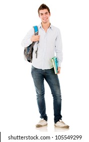 Happy Male Student Smiling - Isolated Over A White Background