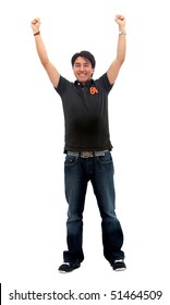 Happy Man With Arms Up Isolated Over A White Background