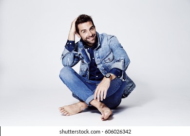 Happy Man In Blue Denim Fashion, Portrait