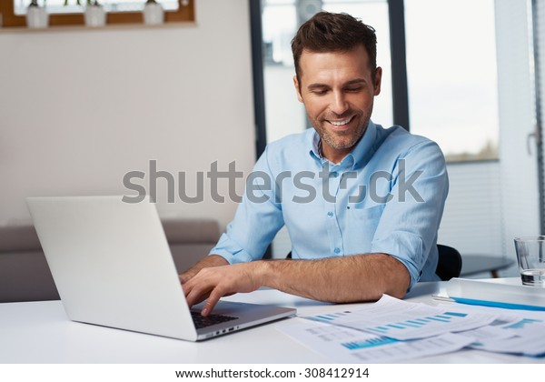 Happy Man Entering Data Home On Stock Photo 308412914 | Shutterstock