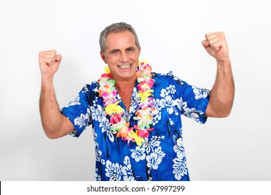 Happy Man With Hawaiian Shirt