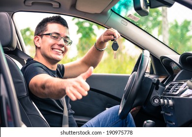 Happy Man In His Car