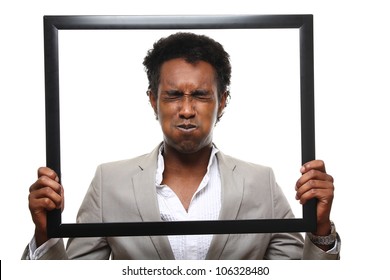 Happy Man Holding Photo Frame