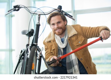 Happy Man Needs To Cut His Bike Padlock