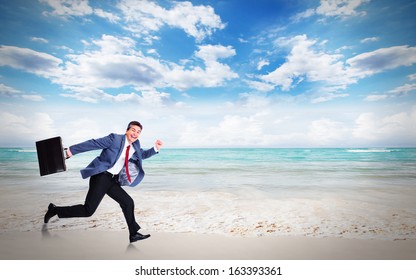 Happy Man Running On Beach Vacation Stock Photo 163393361 | Shutterstock