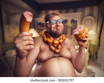 Happy man with sausages
