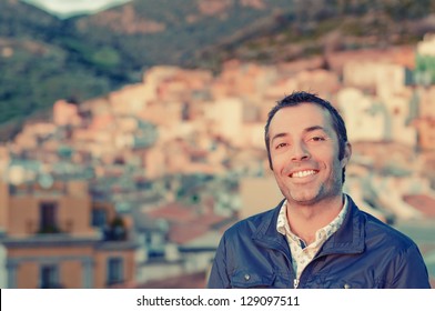 Happy Man In The Small Italian City, Retro Style