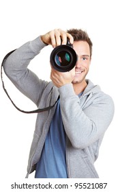 Happy Man Taking Pictures With Digital Camera