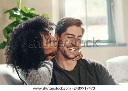 Similar – Image, Stock Photo Woman kissing man from side in sunset