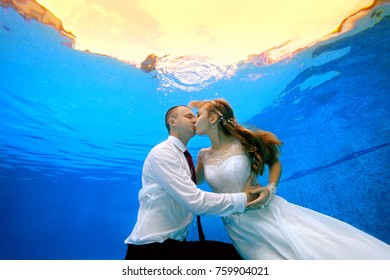 Happy Man Woman Wedding Dresses Kissing Stock Photo 759904021 ...