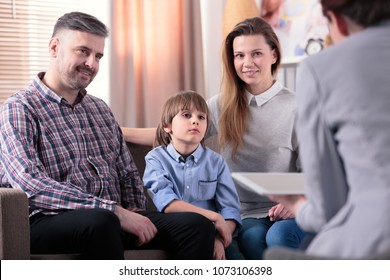 Happy marriage with their son during a meeting with counselor