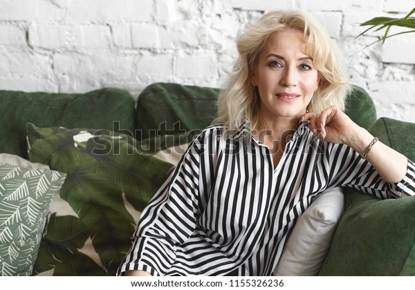 Happy Mature Caucasian Woman Dyed Hair Stock Photo Edit Now