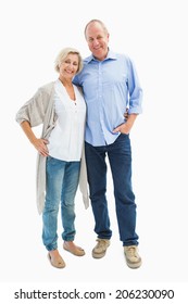 Happy Mature Couple Hugging And Smiling On White Background