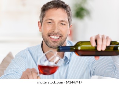 Happy Mature Man Pouring Wine Wineglass Stock Photo 142447417 ...