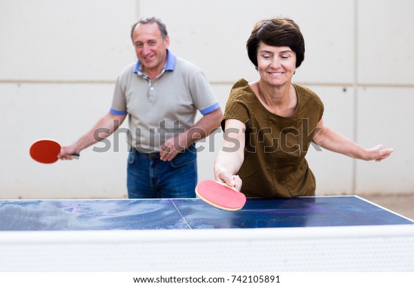 Happy Mature Man Woman Playing Table Stock Photo Edit Now 742105891