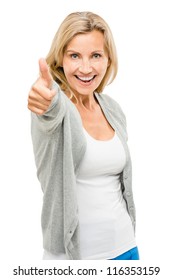 Happy Mature Woman Thumbs Up Isolated On White Background