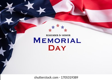 Happy Memorial Day. American flags with the text REMEMBER & HONOR against a white background. May 25.