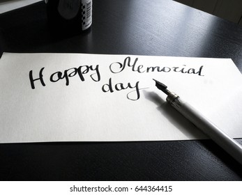 Happy Memorial Day Calligraphy And Lettering Post Card. Perspective View. A Semicircular Inscription