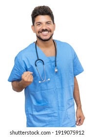 Happy Mexican Male Nurse At Work Isolated On White Background For Cut Out