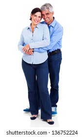 Happy Middle Aged Couple Embracing Isolated On White Background