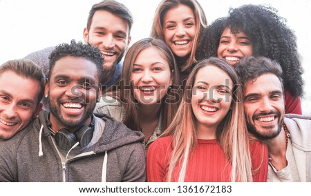 Similar – Image, Stock Photo Group of young friends with pizza and bottles of drink