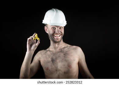 Happy  Miner Shows A Golden Nugget 