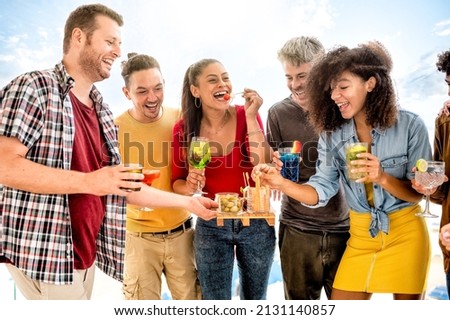 Similar – Group of young people laughing in summer party