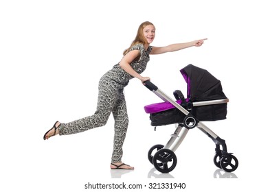 Happy Mom With Her Baby In Pram