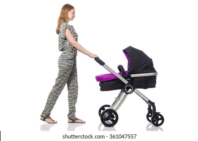 Happy Mom With Her Baby In Pram