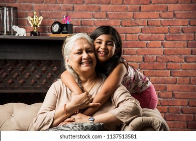 Happy Moments With Grandma, Indian/asian Senior Lady Spending Quality Time With Her Grand Daughter 