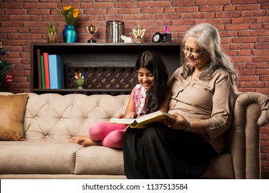 Happy Moments With Grandma, Indian/asian Senior Lady Spending Quality Time With Her Grand Daughter 