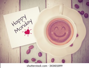 Happy  Monday With Coffee Cup On Table  