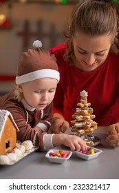 Happy Mother And Baby Making Cookie Christmas Tree