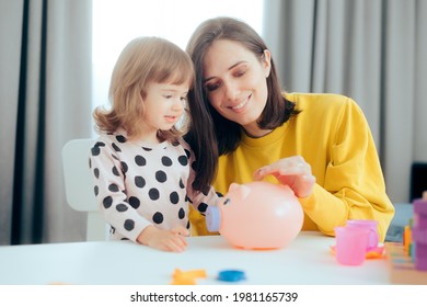 Happy Mother and Daughter Learning Financial Education with Piggy Bank. Mom teaching toddler girl how to save money making wise decisions about allowance savings
 - Shutterstock ID 1981165739